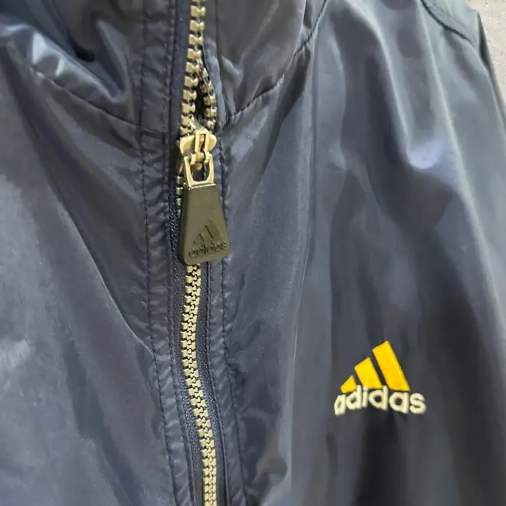 Vintage 90s Adidas Colorblock Hooded Windbreaker Jacket Navy Yellow size L
